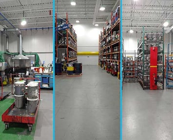 Class I, Division 2 high bay LED fixtures for hazardous location warehouse lighting.